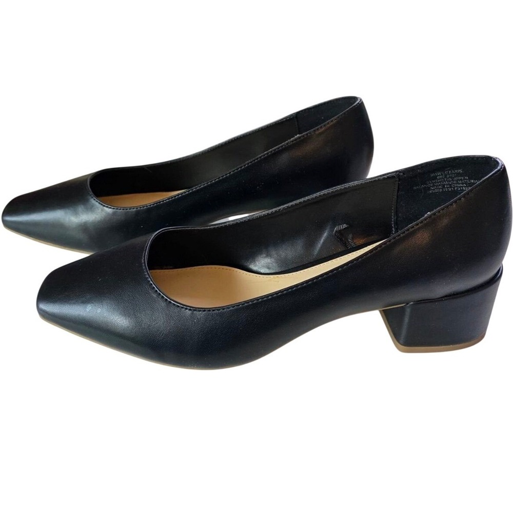 Liz Claiborne Faris Black Square Toe Block Heel Pumps 9.5 Wide Memory Foam
